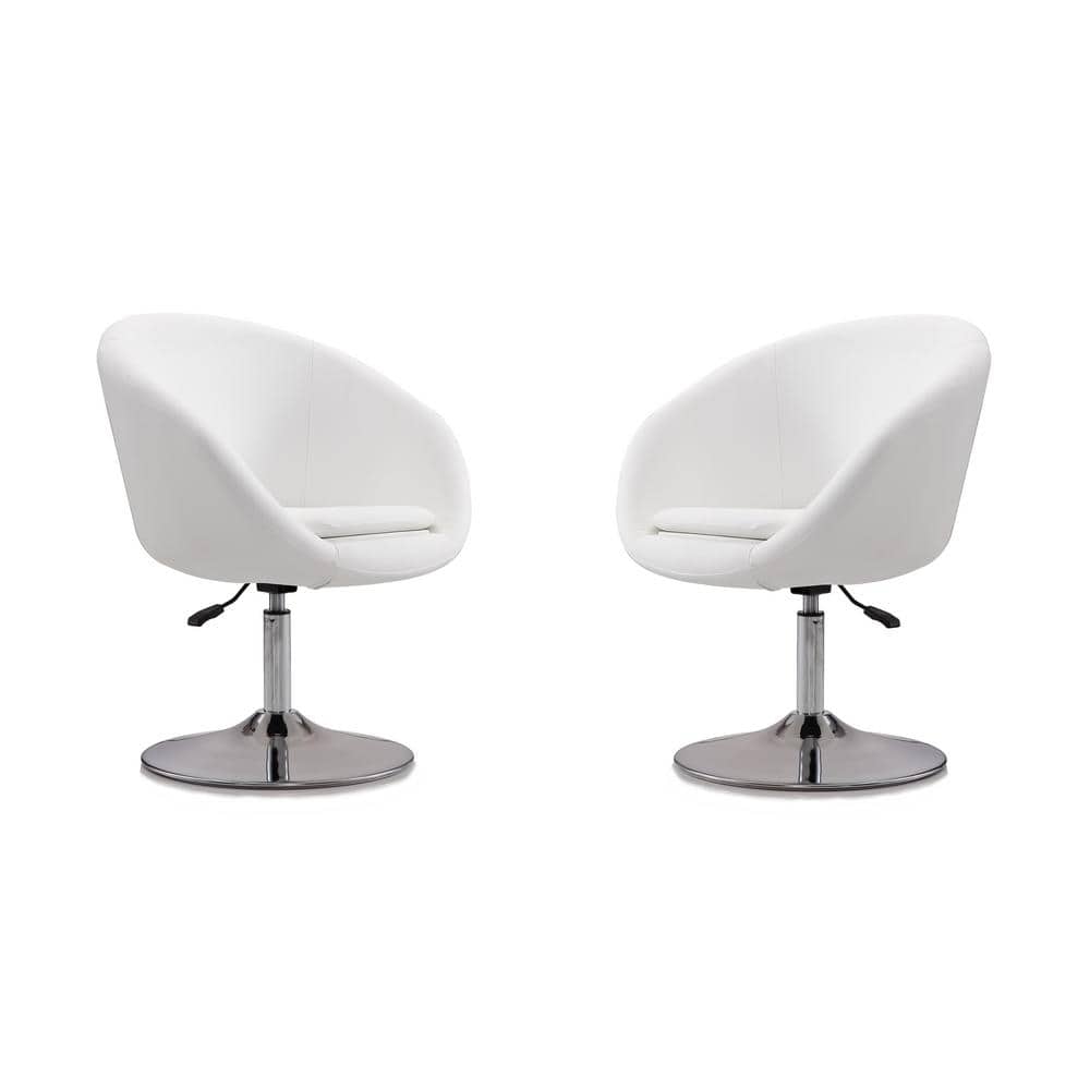 White Faux Leather Swivel Accent Chairs with Chrome Base, Set of 2