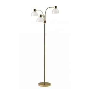 69 in. Gold 3 Light 1-Way (On/Off) Tree Floor Lamp for Liviing Room with Acrylic Lantern Shade