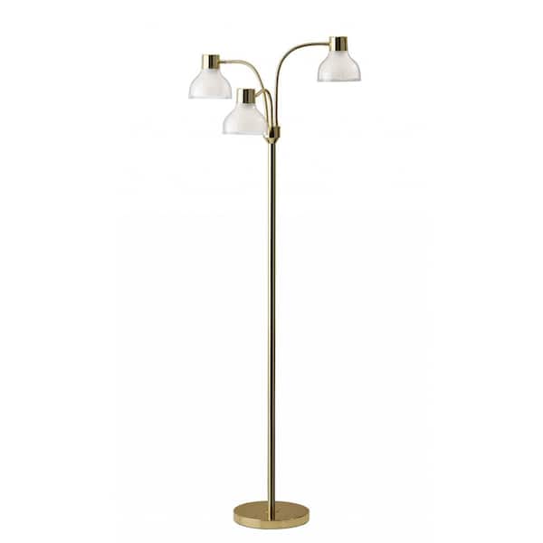 HomeRoots 69 in. Gold 3 Light 1-Way (On/Off) Tree Floor Lamp for Liviing Room with Acrylic Lantern Shade