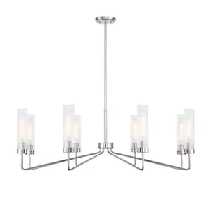 Baker 44 in. W x 14 in. H 8-Light Polished Nickel Contemporary Chandelier with Clear Ribbed Glass Shades