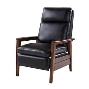 Paul Black Mid-century Modern Vegan Leather Upholstered Solid Wood Recliner