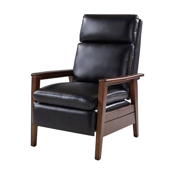 JAYDEN CREATION Paul Black Mid-century Modern Vegan Leather Upholstered Solid Wood Recliner