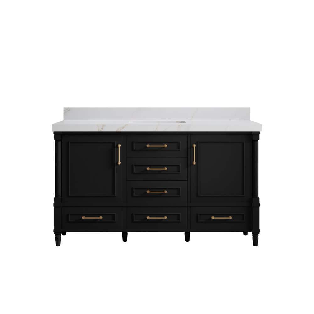 Hudson 60 in. W x 22 in. D x 36 in. H Single Sink Bath Vanity in Black with 2 in. Calacatta Sienna Quartz Top price history on PriceWatchPro