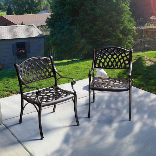 Antique Bronze 2-Pack Patio Arm Cast Aluminum Outdoor Dining Chair