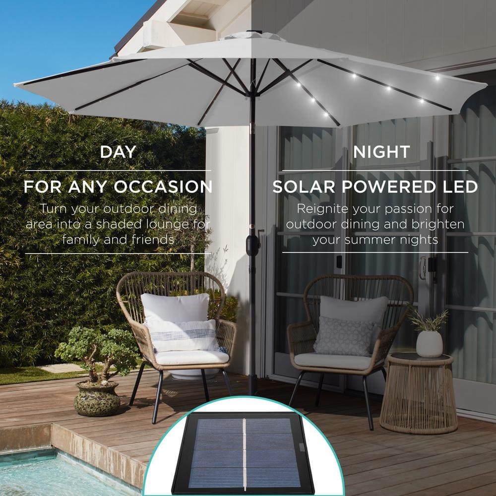 10ft Fog Gray Solar LED Lighted Patio Umbrella with Tilt Adjustment