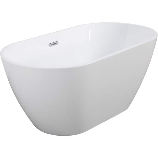 59 in. x 30 in. Oval Acylic Freestanding Soaking Bathtub with Center Drain in Gloss White
