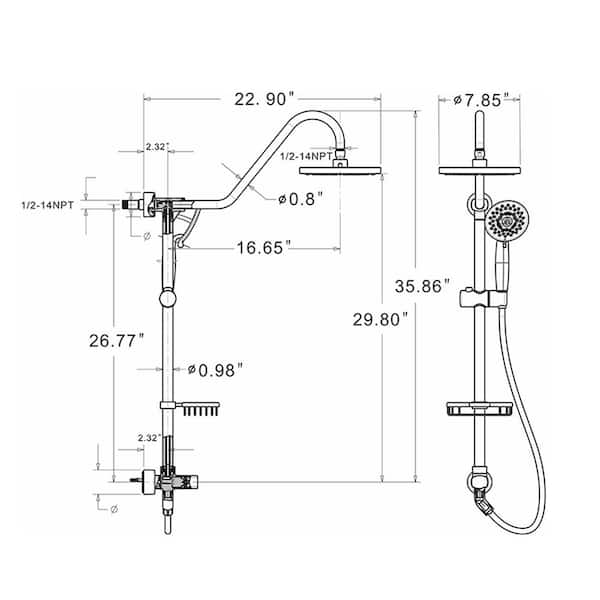5-Spray Patterns with 2.5 GPM 8 in. Wall Mount Single Double Shower Heads Shower System in Oil-Rubbed Bronze
