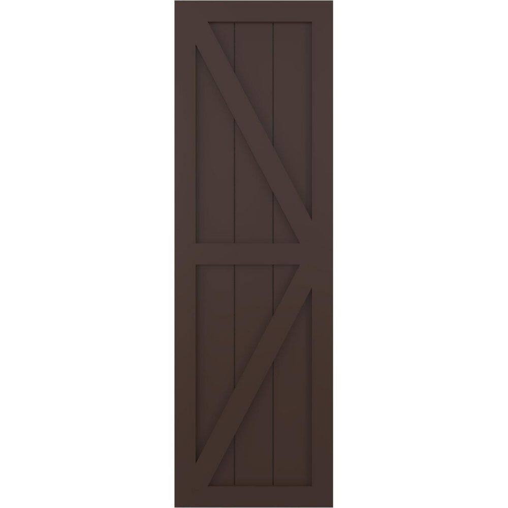 True Fit 12 in. x 39 in. PVC Two Equal Panel Farmhouse Fixed Mount Board and Batten Shutters with Z-Bar in Raisin Brown price history on PriceWatchPro