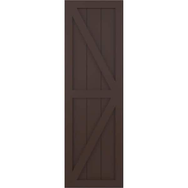 Ekena Millwork 12 in. x 44 in. True Fit PVC Two Equal Panel Farmhouse Fixed Mount Board and Batten Shutters Pair in Raisin Brown