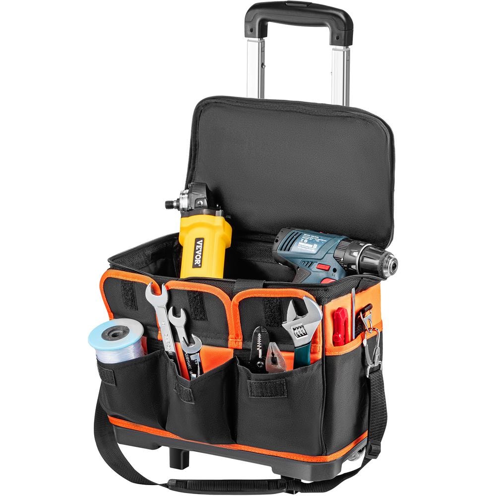 VEVOR Rolling Tool Bag, 18in Tool Bag with Wheels, 17 Pockets Roller Tool Bag, 110lb Load Capacity Rolling Tool Bag w/Wheels, R