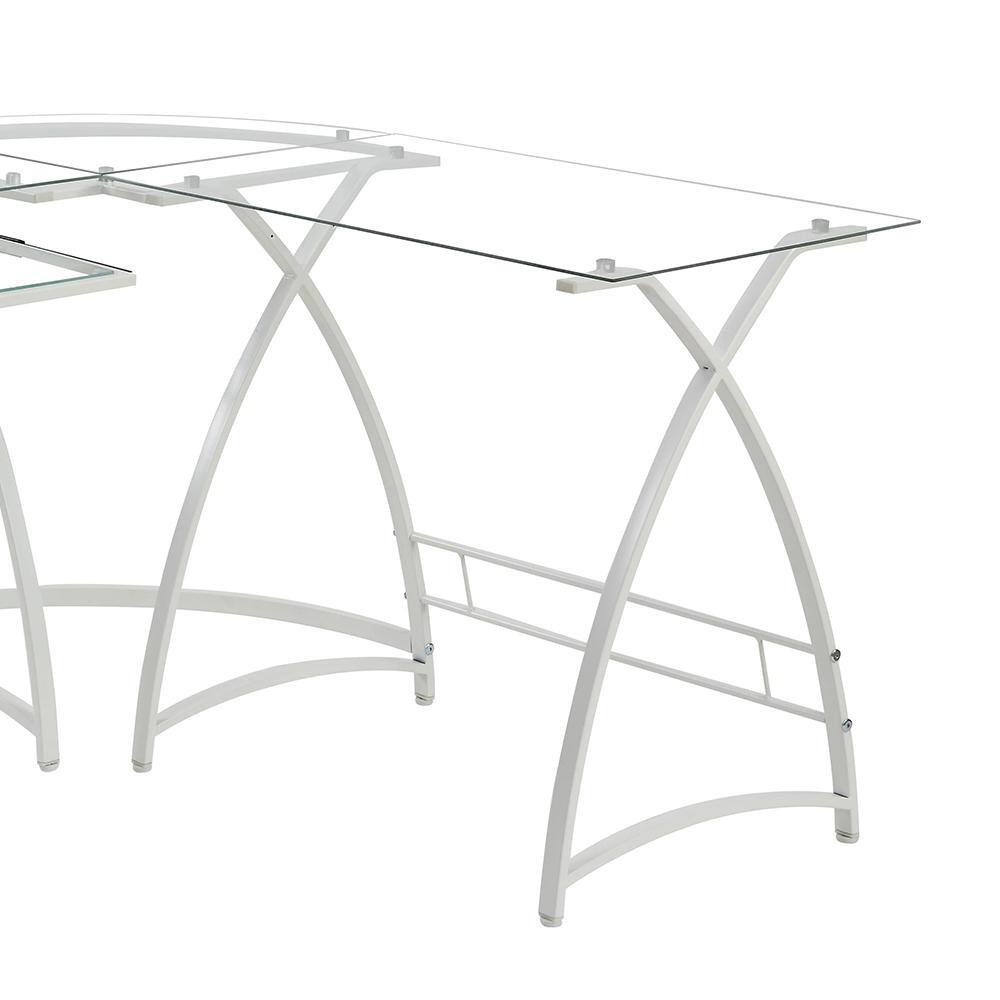 White L-Shaped Glass Computer Desk with Keyboard Tray