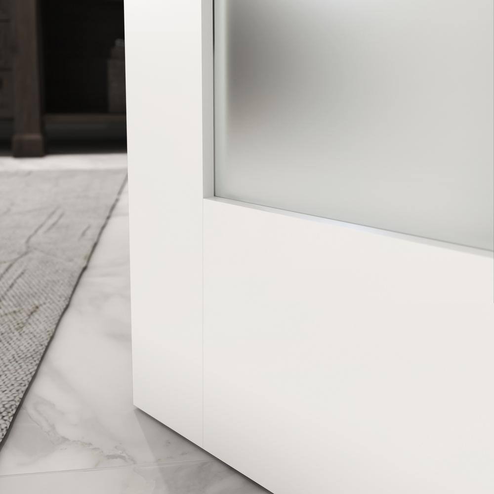 White Primed Pine Wood Frosted Glass Barn Door Slab