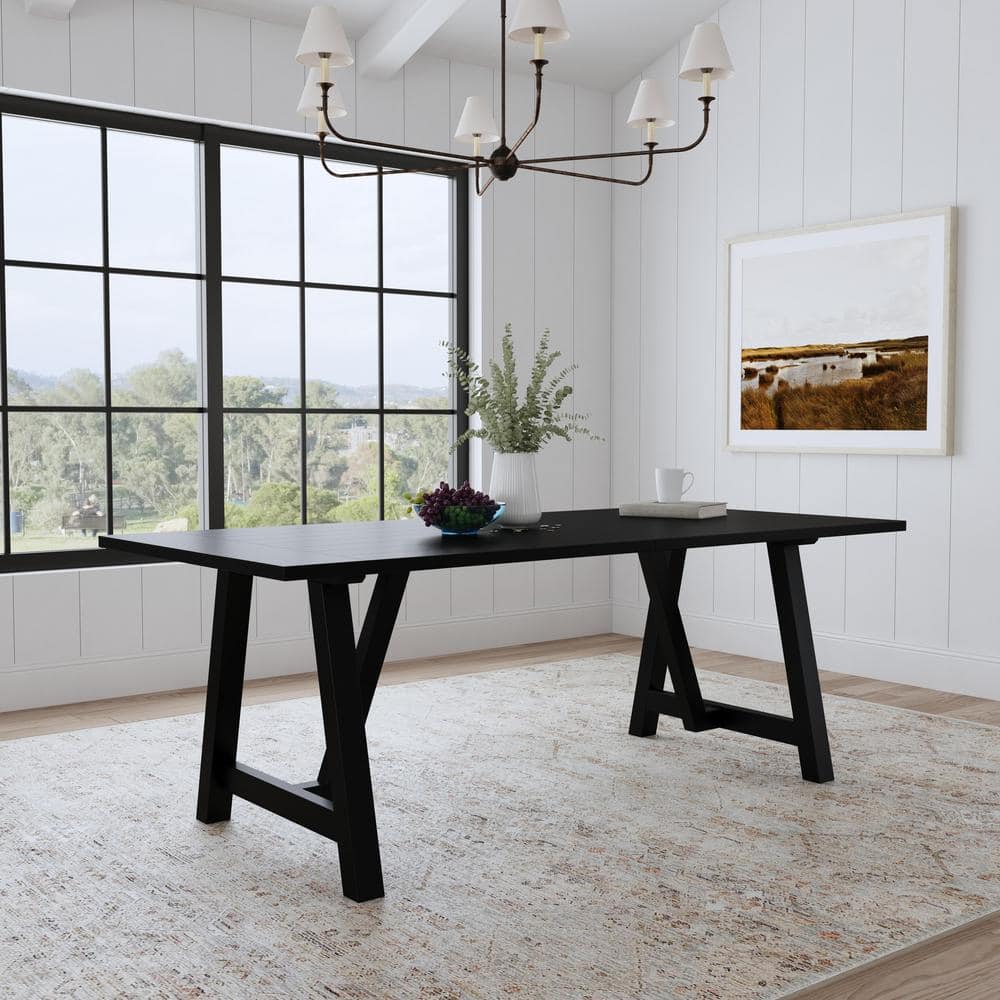 Black Reclaimed Wood Rectangular Dining Table, Seats Eight