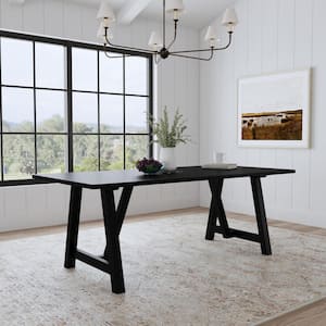 Rectangular Black Wooden 82 in. Trestle Base Dining Table, Seats 8