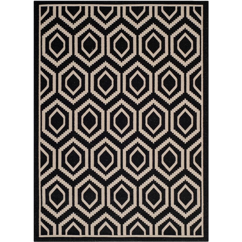 Rectangular Black and Beige 5' x 7' Wool Blend Area Rug