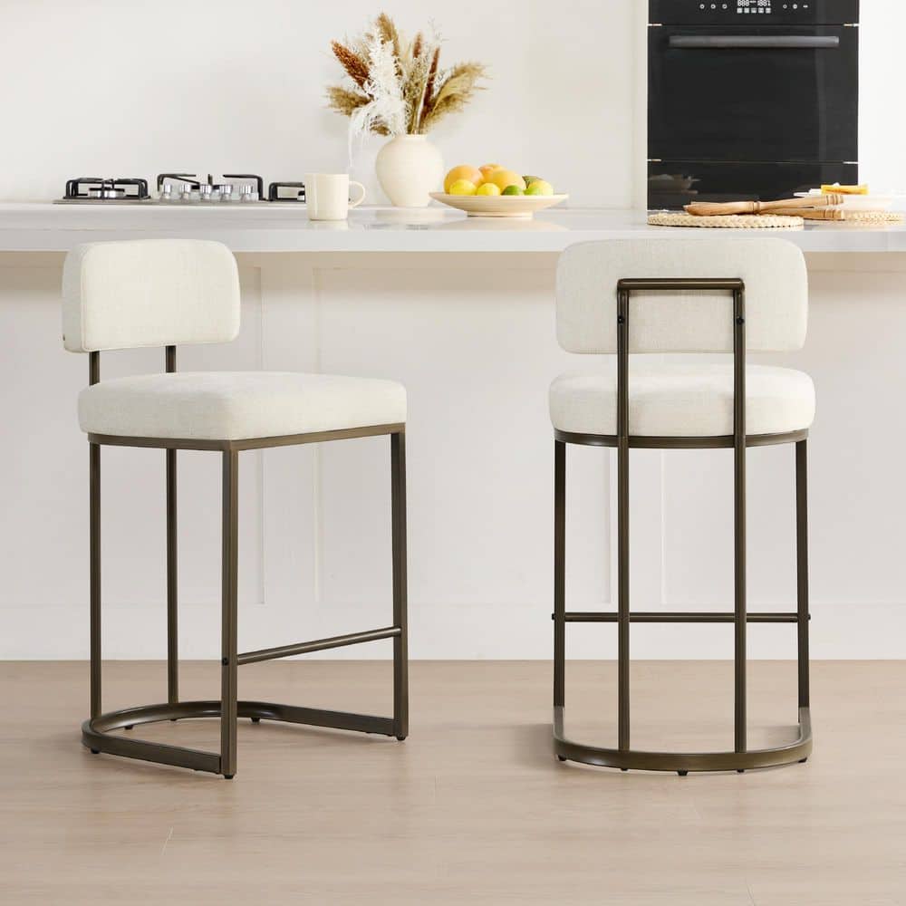 Spruce & Spring Esme Linen Fabric Counter Height Bar Stool with Metal ...