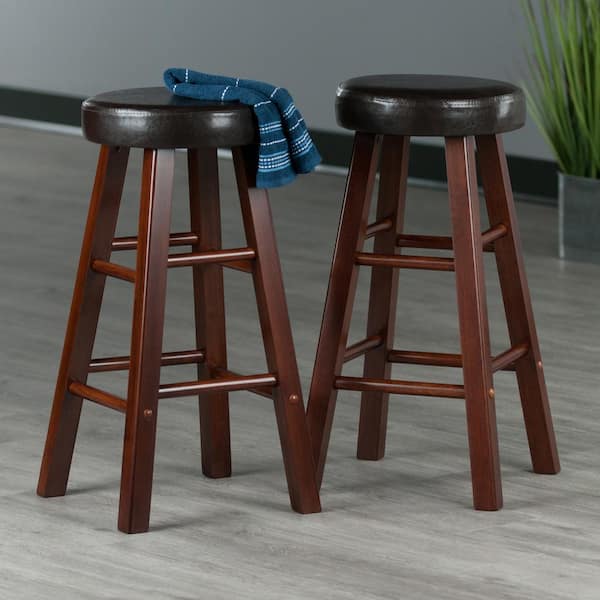 Maria Cushion Seat 24 in. H Espresso and Walnut Counter Stool Set (2-Pieces)