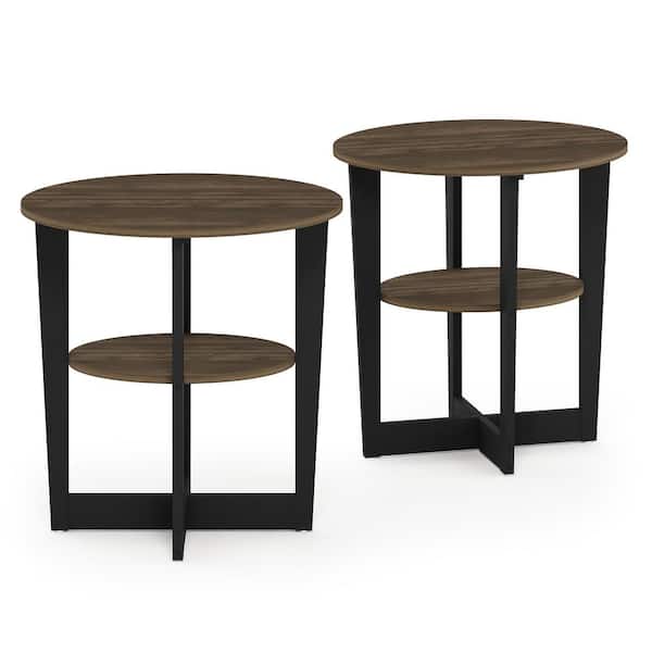 Furinno Jaya 18.9 in. Columbia Walnut 19.5 in. Oval Wood End Table (Set of 2)