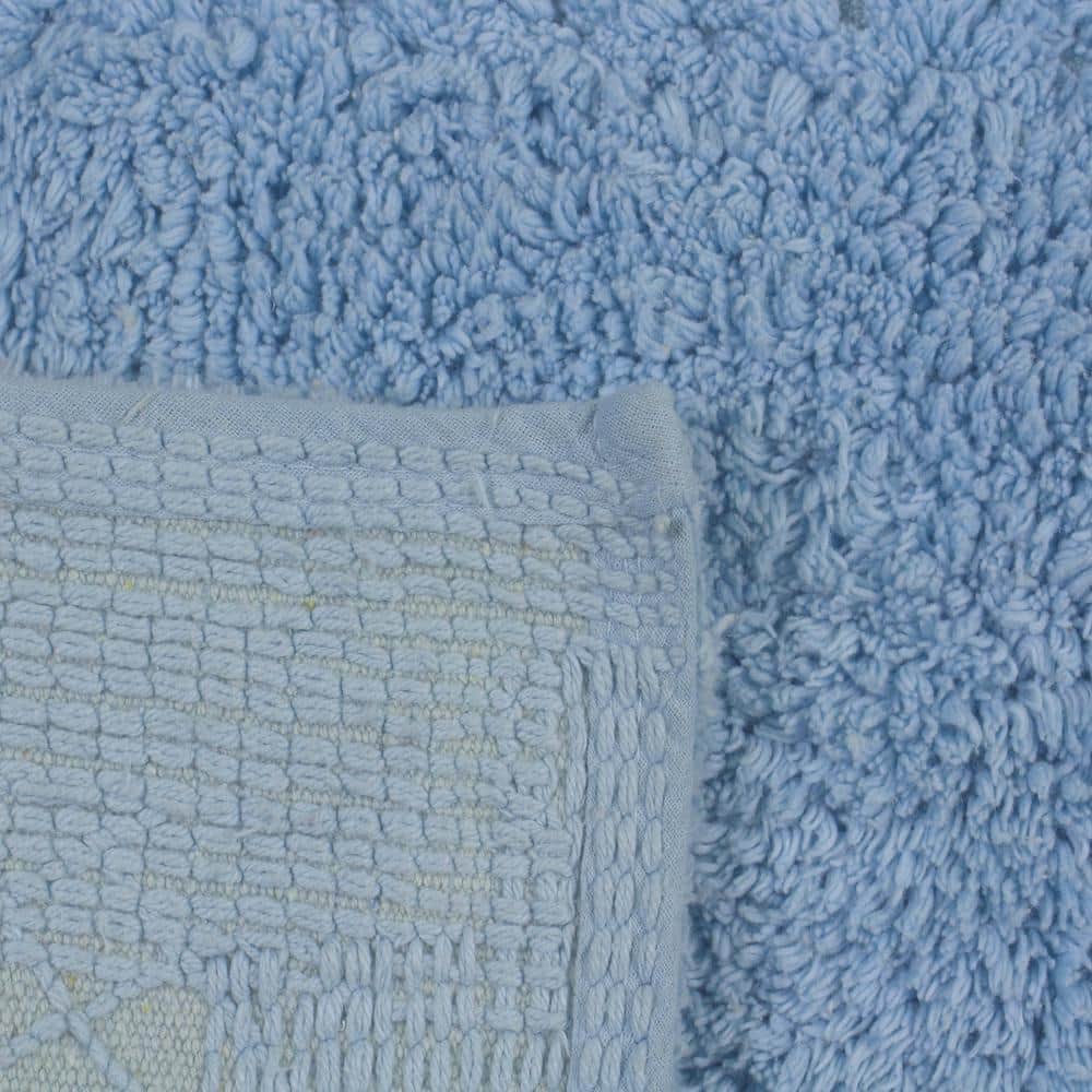 Blue Cotton Tufted 3-Piece Bath Rug Set