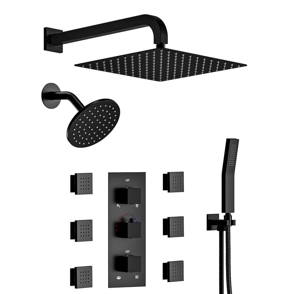 8-Spray 12 and 6 in. Wall Mount Dual Shower Head and Handheld Shower Head with Thermostatic Valve in Matte Black price history on PriceWatchPro