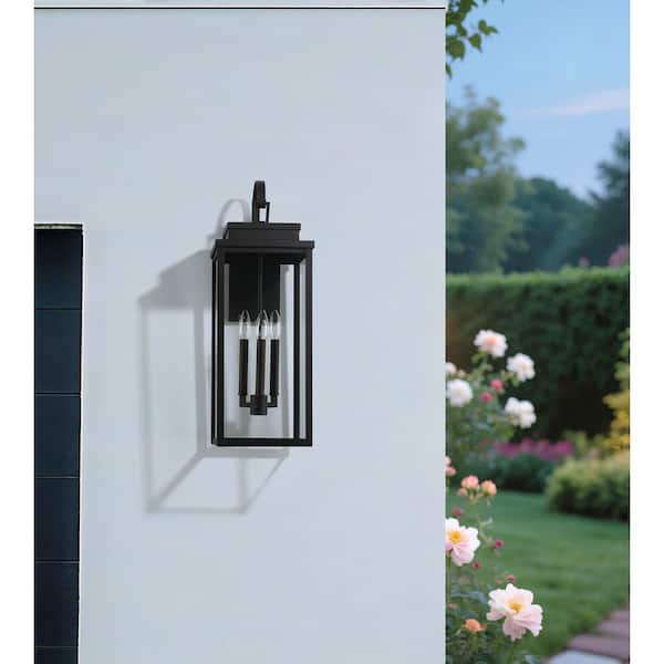 Hillside 25-inch 3-light Textured Black Exterior Wall Sconce with Clear Glass