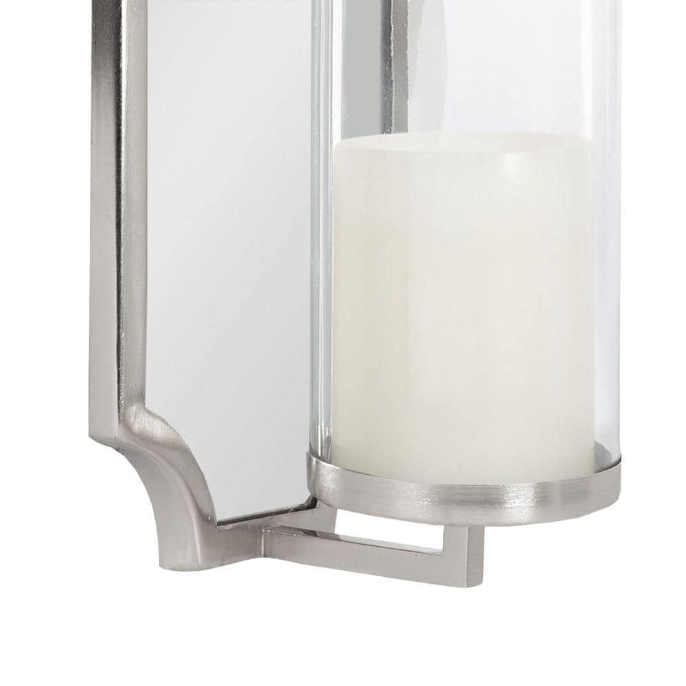 Silver Scalloped Mirrored Wall Sconce with Glass Cylinder