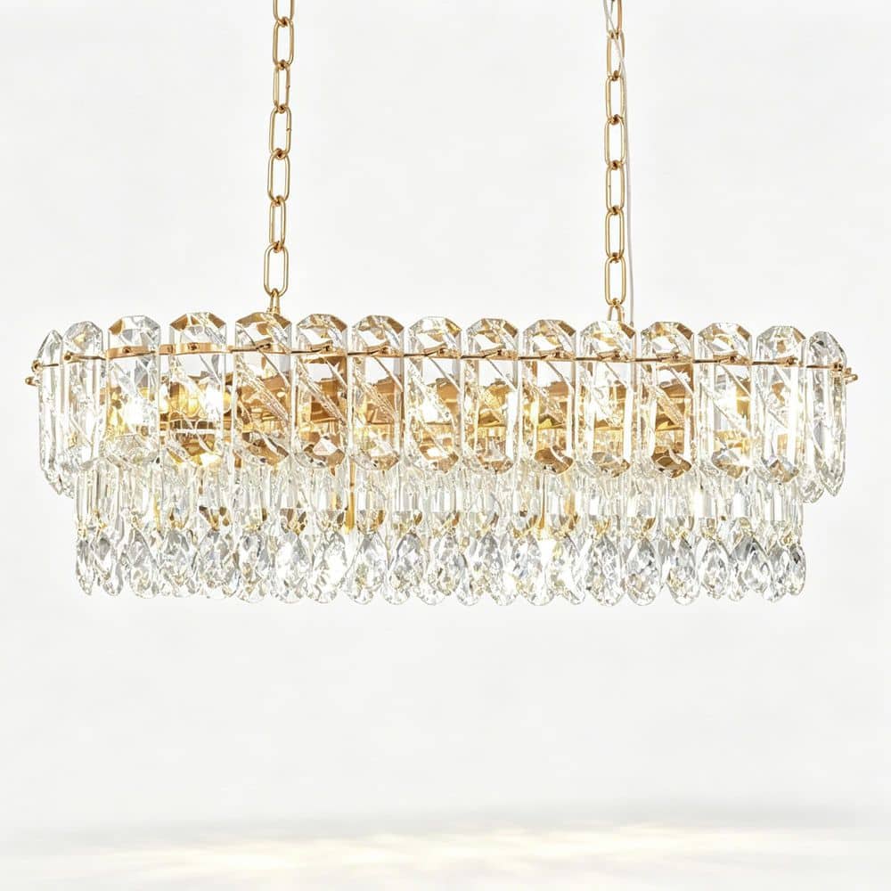 40 in. Layered Sparkle 14-Light Gold Rectangular Crystal Chandelier with Adjustable Chain for Kitchen Island Dining Room price history on PriceWatchPro