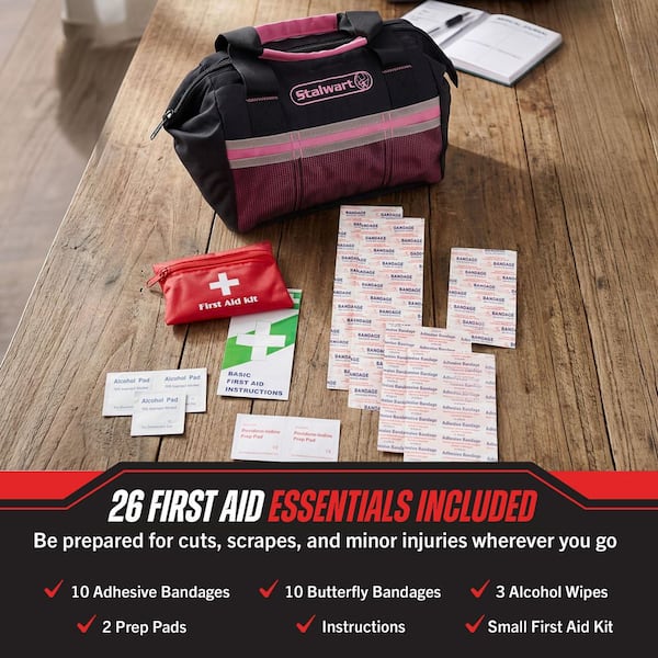 Stalwart 55-Piece Pink Emergency Roadside Kit with Travel Bag 75