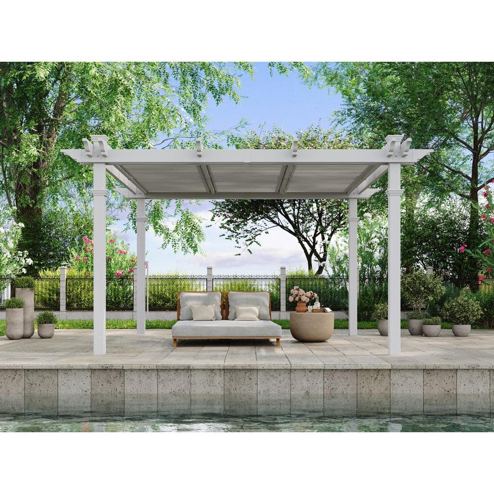 12' x 12' White Vinyl Adjustable Louvered Pergola