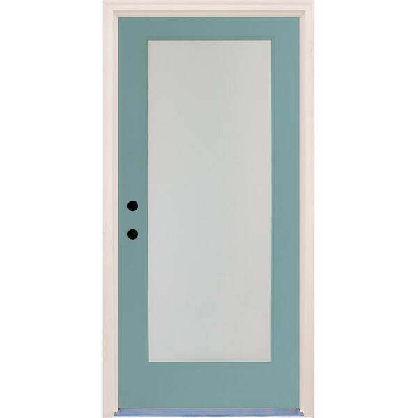 Builders Choice 36 in. x 80 in. Elite Surf Right-Hand Full Lite Satin Etch Glass Contemporary Painted Fiberglass Prehung Front Door