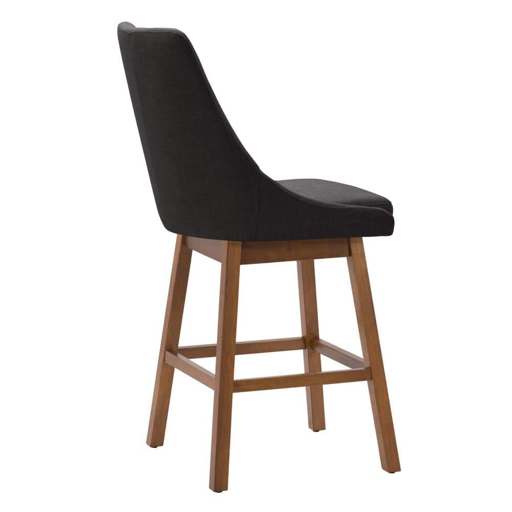Luca Dark Gray Fabric Upholstered Counter Bar Stools with Brown Wood Legs - Set of 2