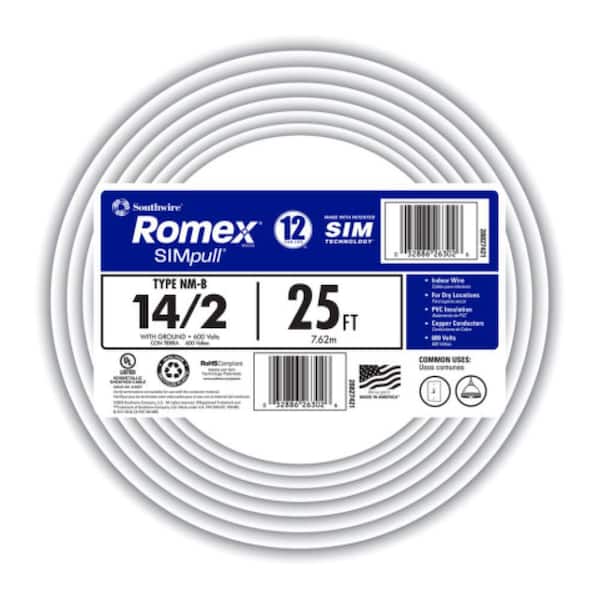 25 ft. 14/2 Solid Romex SIMpull CU NM-B W/G Wire