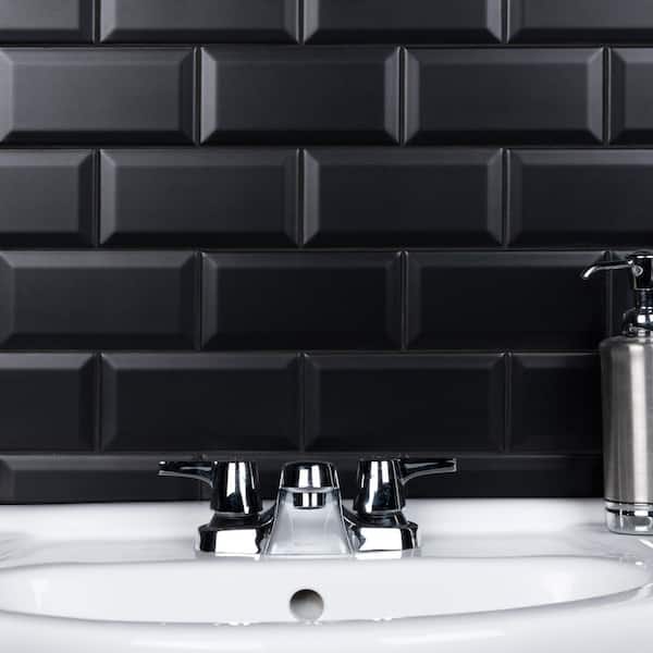 Crown Heights Beveled Matte Black 3 in. x 6 in. Ceramic Wall Tile (5.72 sq. ft./Case)
