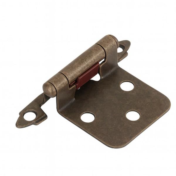 1-1/2 in. Partial Overlay Self-Closing Exposed No Radius Cabinet Hinge in Antique Brass - (Set of 50)