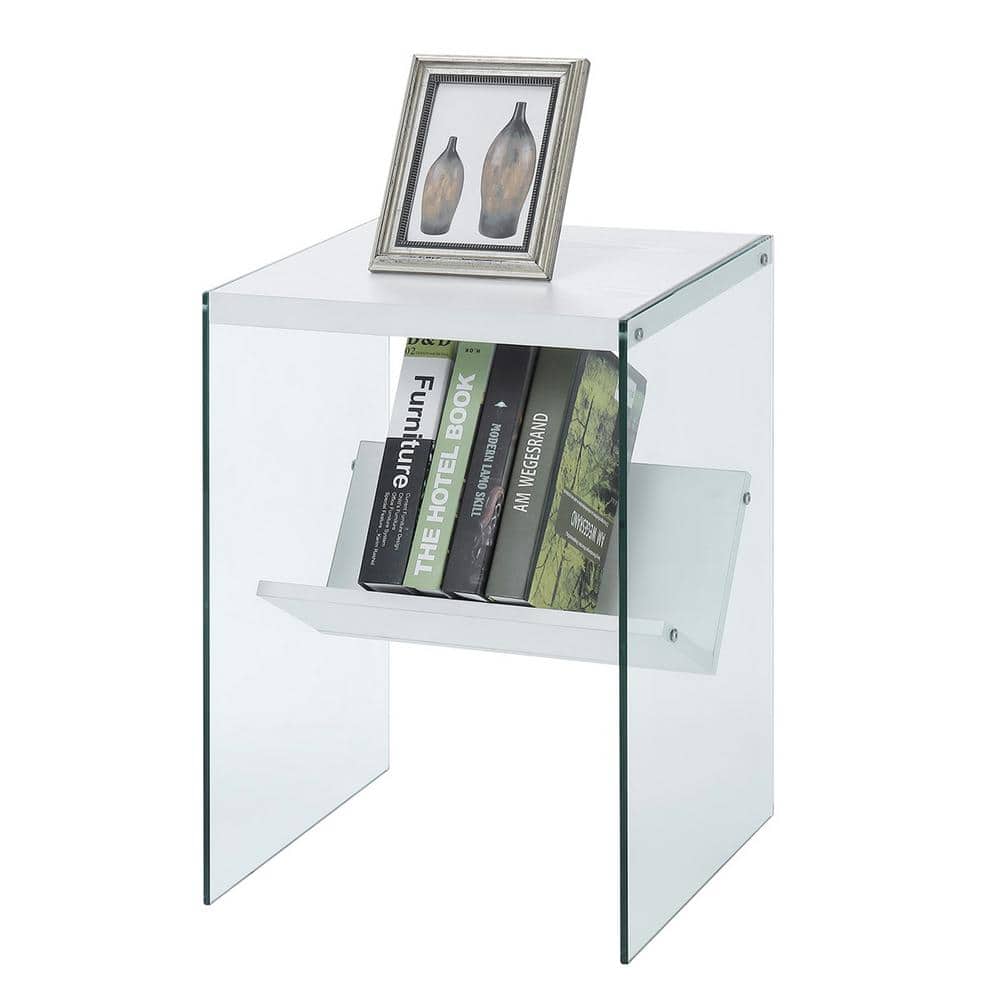 Elegant SoHo 17" White Wood and Glass End Table with Shelf