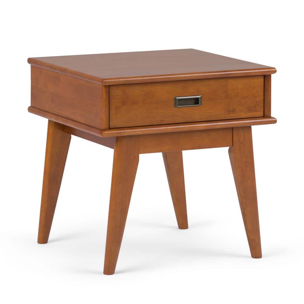 Draper Teak Brown Solid Hardwood End Table with Drawer