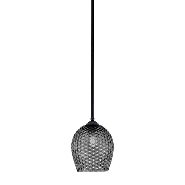 Unbranded Clevelend 100-Watt 1-Light Black Pendant Mini Pendant Light with Smoke Textured Glass Shade Light Bulb Not Included