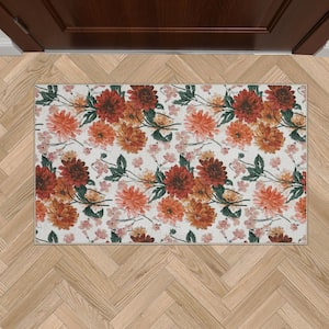 Dahlias Floral Chenille Red Ivory 2 ft. x 4 ft. Polyester Accent Rug