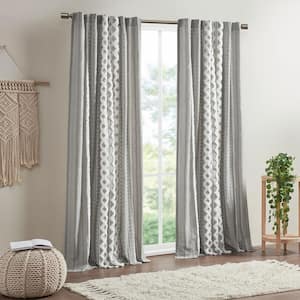 Imani Gray 50 in. W x 84 in. L Cotton Printed Window Curtain with Chenille Stripe and Lining