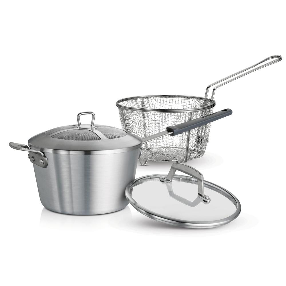 D5 Stainless Polished 5-Ply Bonded Cookware Deep Fryer Set with Lid and Basket 6 Quart