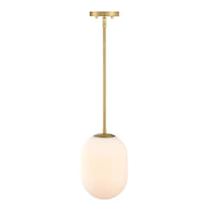 Noor 60-Watt 1-Light Brushed Gold Modern Pendant Light with Etched Opal Glass Shade