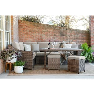 Walton 7-Piece Wicker Sectional Seating Set with Tan Polyester Cushions