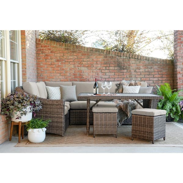 Leisure Made Walton 7-Piece Wicker Sectional Seating Set with Tan Polyester Cushions
