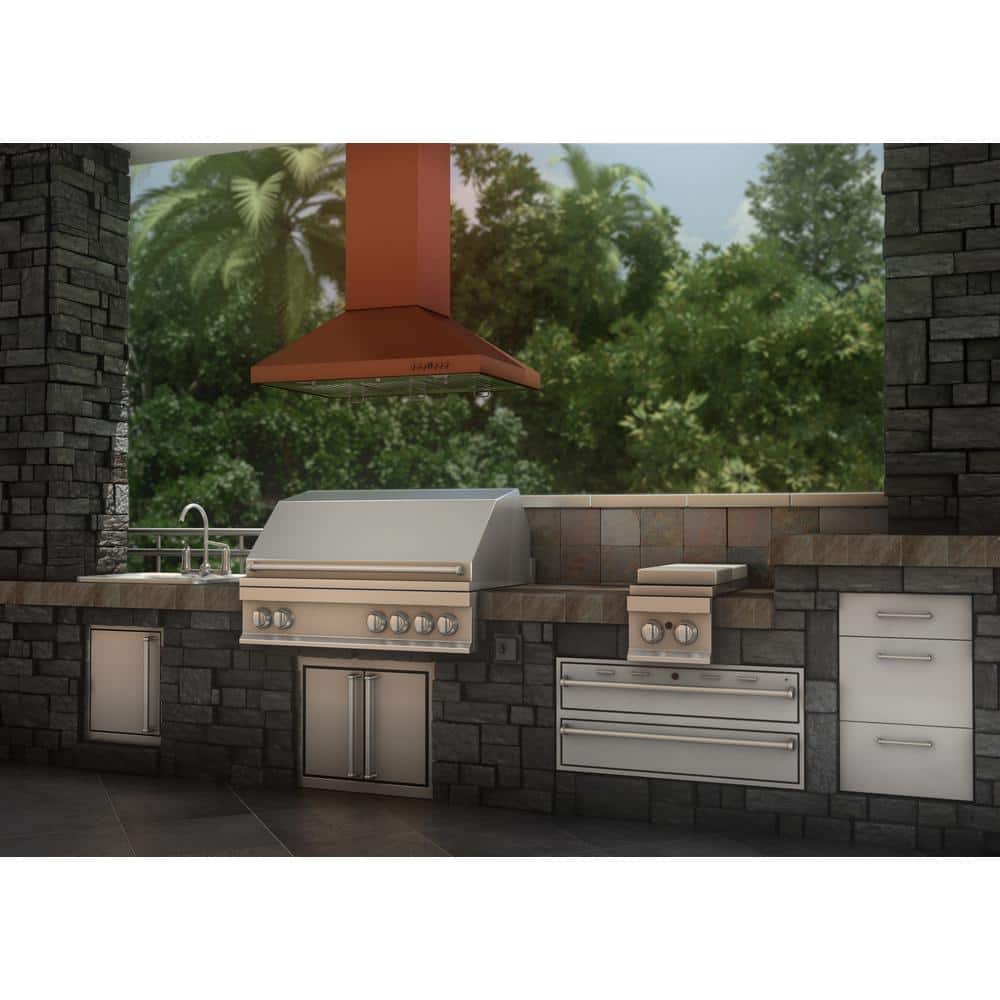 36" Copper Convertible Island Range Hood with Charcoal Filter
