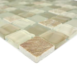 New Era Multifinish Cream & Gray 12.5 in. x 12.5 in. Square Mosaic Glass & Stone Wall Pool Floor Tile (1 Sq. Ft./Piece)