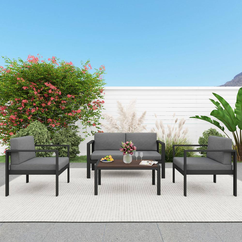 4-piece metal aluminum outdoor patio modern conversation furniture, sofa se