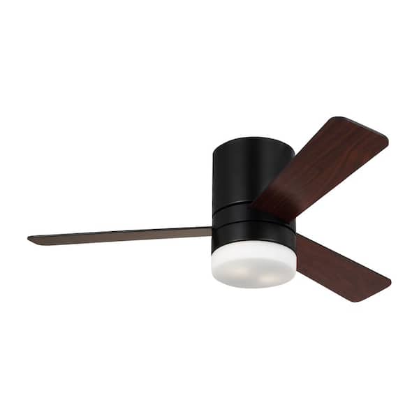 Generation Lighting Era 44 in. Modern Matte Black Hugger Ceiling Fan with Black/American Walnut Reversible Blades and Wall Mount Control