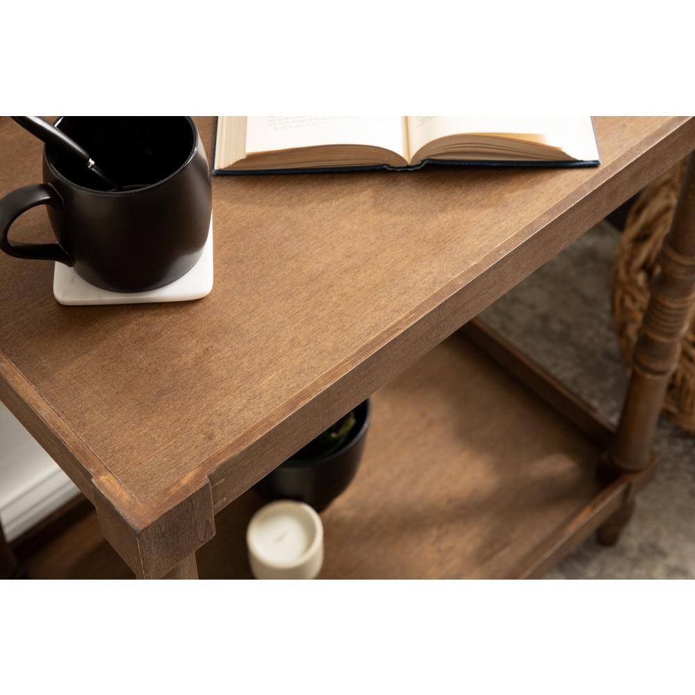 Bellport Rustic Brown Wood Side Table with Shelf