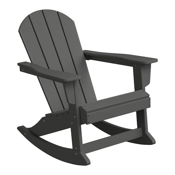 Laguna Fade Resistant Outdoor Patio HDPE Poly Plastic Adirondack Porch Rocking Chair in Gray