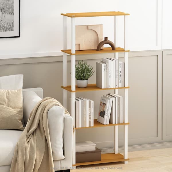 Furinno Turn-S-Tube 29.6 in. Tall Beech/White 3-Shelf Wood Bookcase with Square Tube (Set of 2)